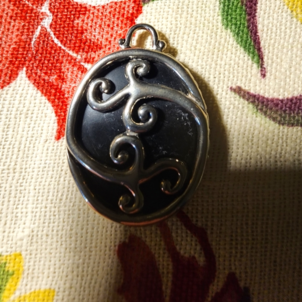 Black Stone and Silver Pendant